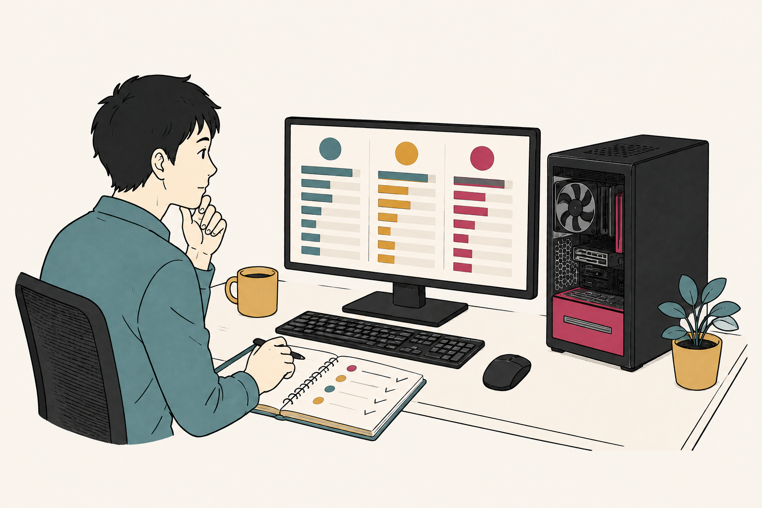 パソコンの価格と構成を比較している様子